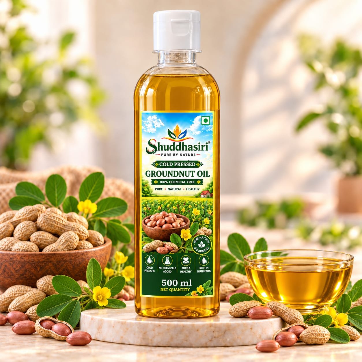 Shuddhasiri wood-pressed groundnut oil 500 ml bottle